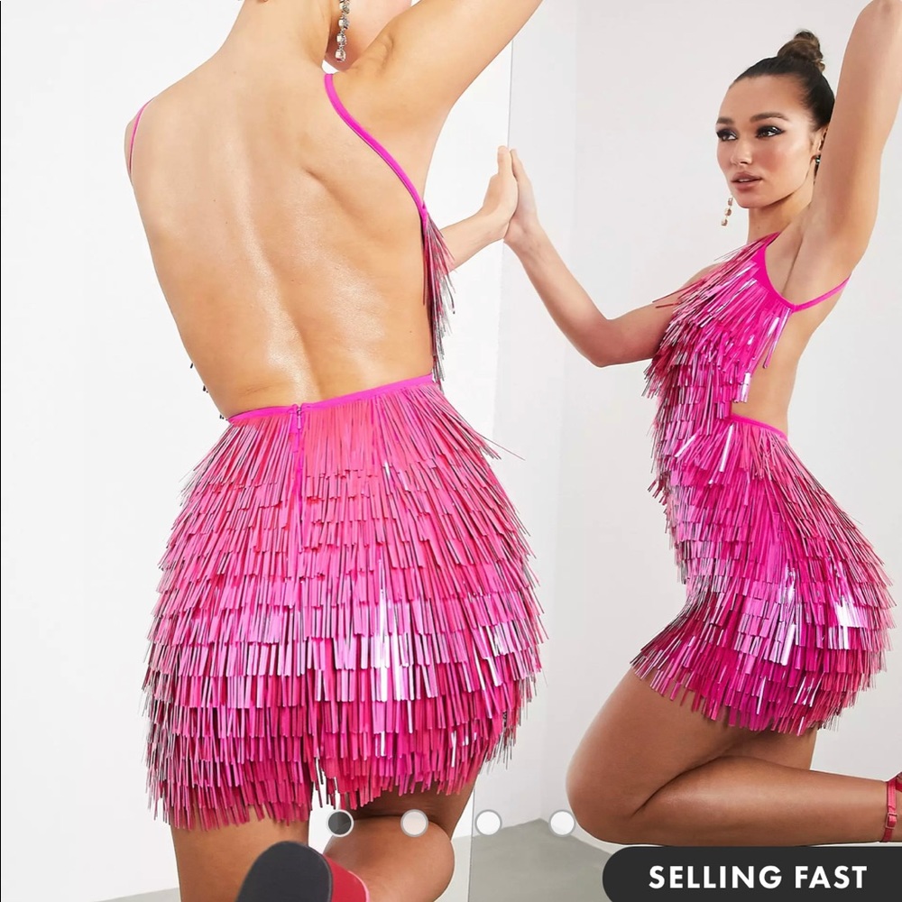 ASOS Limited Edition sparkly pink sequin fringe dress